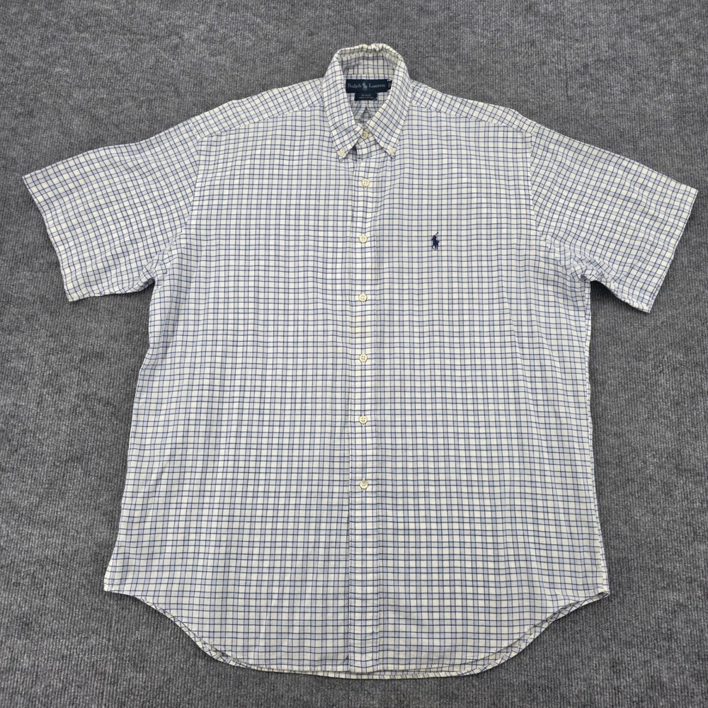 Ralph Lauren Blake Mens Large Blue White Plaid Short Sleeve Button Down Shirt